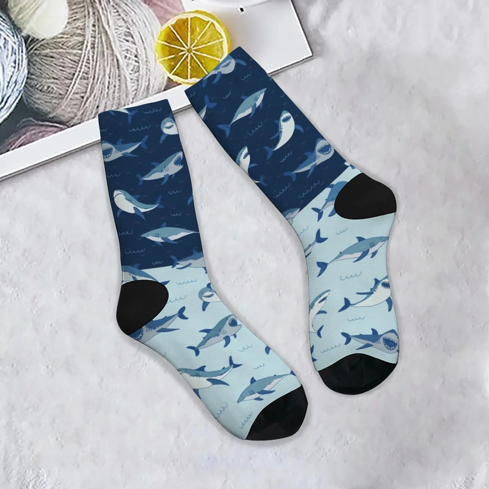 

Новинка, мужские носки с принтом океанской акулы, Harajuku, ретро трендовые уличные компрессионные носки, дышащие нескользящие носки, вечерние, праздничный подарок