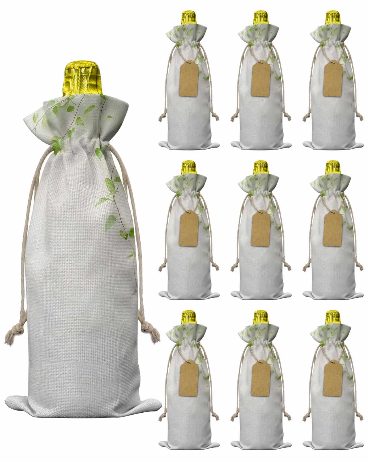 

10pcs Wine Bottle Covers Spring Garden Leafy Nature Wine Holder Carrier Packaging Bag Wedding Party Decor Gift