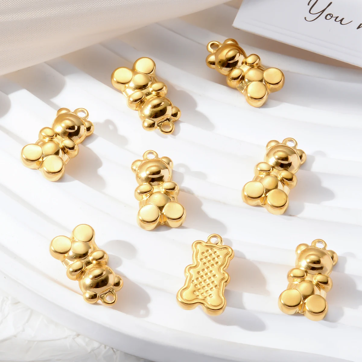 Wholesale 6pcs/lot No Fade Cute Bear Charms Stainless Steel Pendants DIY Jewelry Making Accessories