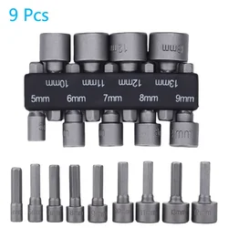 9pcs/set 5mm-13mm Hex SocketS Sleeve Nozzles Nut Driver Set Power Nuts Driver Socket Screwdriver Set Bits Sets Tools