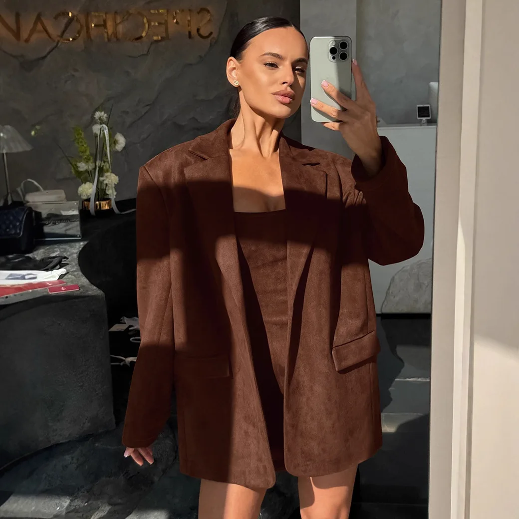 เสื้อสูทลำลองสไตล์อังกฤษสำหรับผู้หญิง ทรงหลวม สวมใส่สบาย สไตล์วินเทจ เหมาะสำหรับใส่ไปทำงานในฤดูใบไม้ร่วงและฤดูหนาว