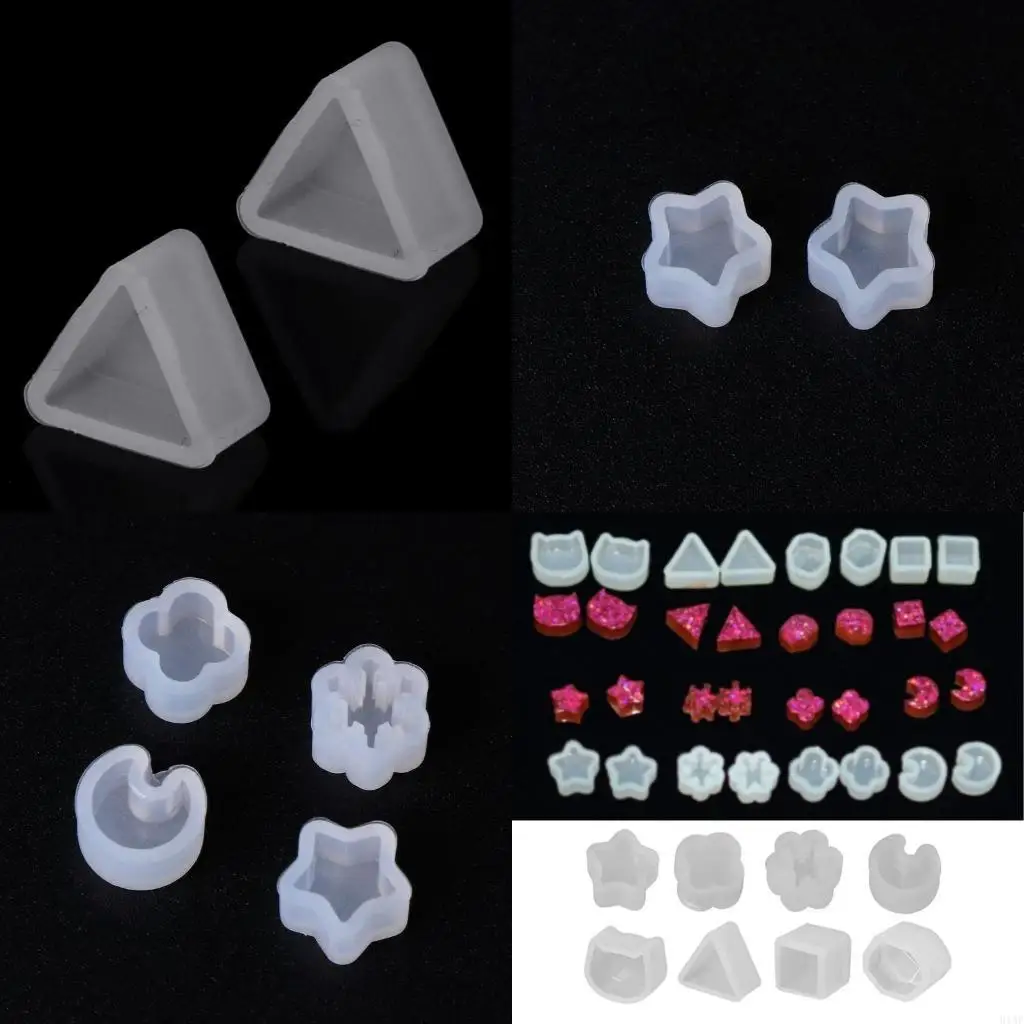 91AF DIY Small Earrings Resin Mold 8 Pairs Ear Studs Crystal Epoxy Mold Decor