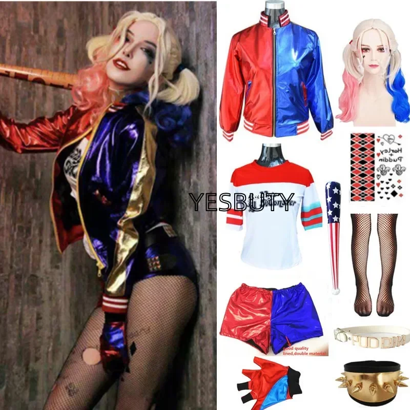 Hot Toys Suicide Harley Cosplay Squad Costumes Halloween Carnival Women Adult Jacket Pants Christmas Party Clothes For Girl