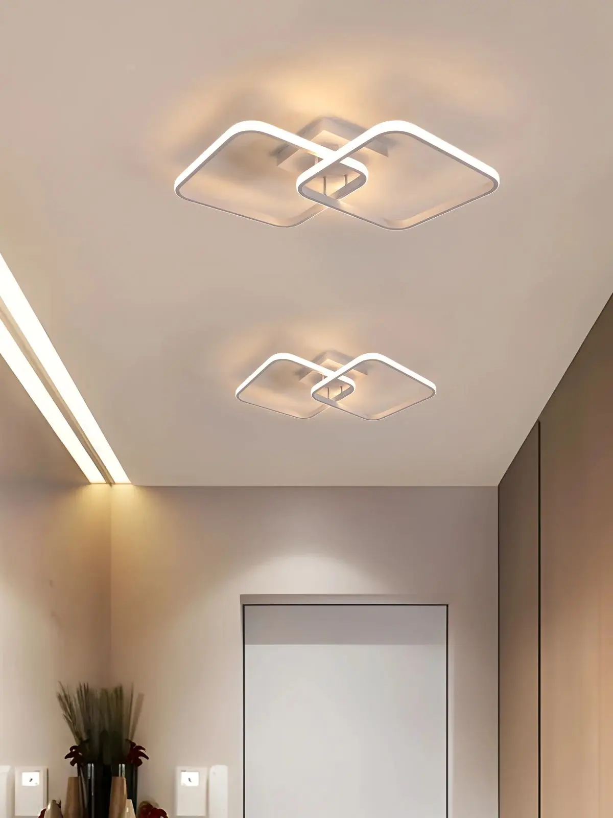 Moderne quadratische LED-Deckenleuchte, 42 W, Acryl-Kronleuchter für Küche, Esszimmer, Wohnzimmer, Studio, Büro, 3000 K, helles, warmweißes Licht – Detail 1