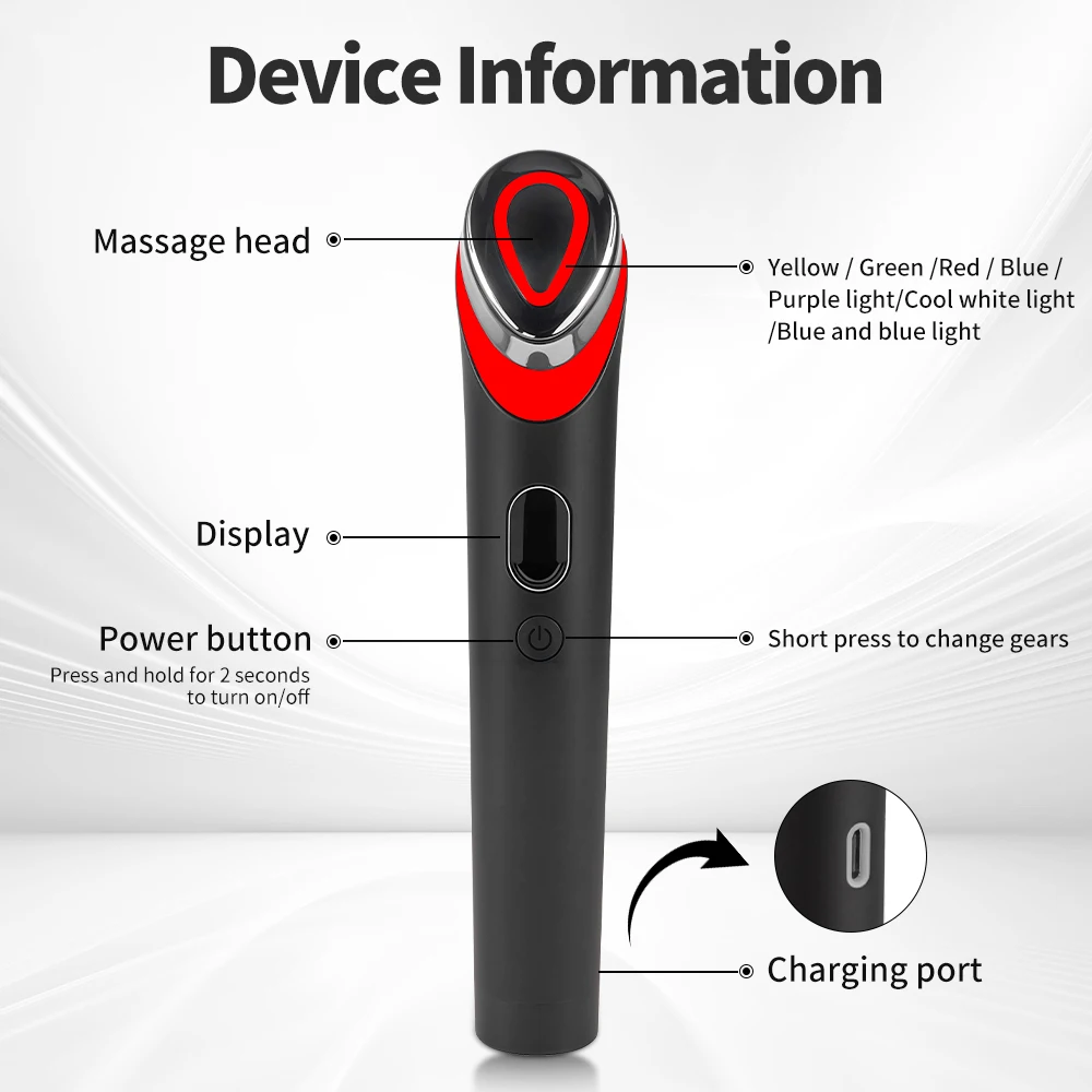 7 Colors Booster EMS Microcurrent Facial Device Lift Massager Anti-Wrinkle Skin Rejuvenation Home Use Beauty Skin Care