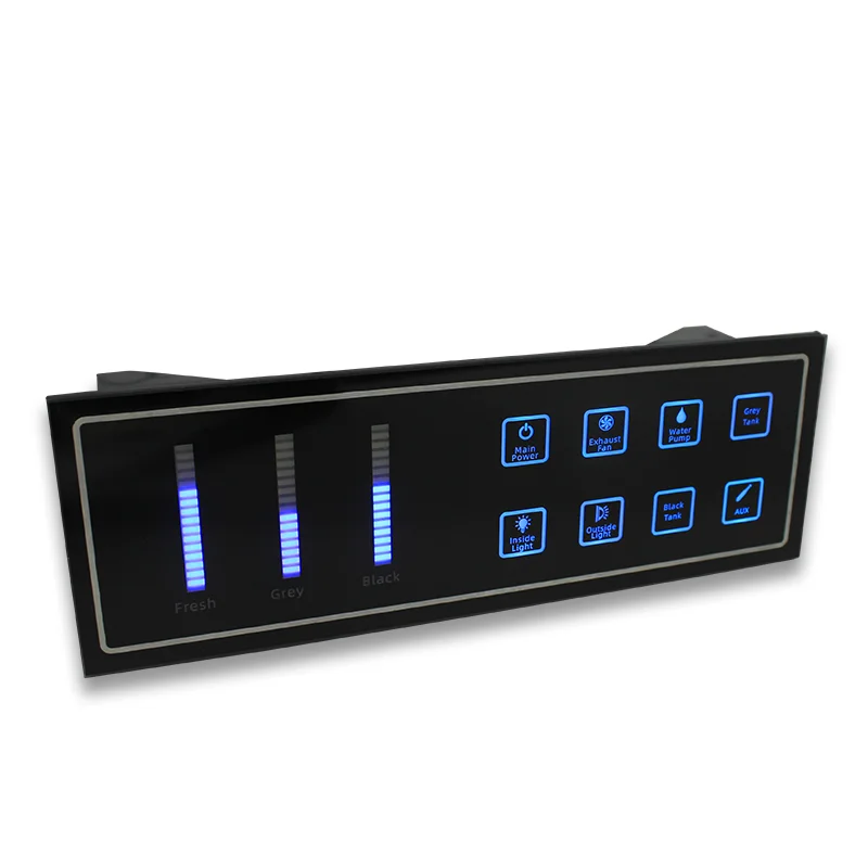 HEYRV 8 Gang 3-Way RV Switch Control Panel Blue LED Waterproof Touch Switch Panel With Water Level Display