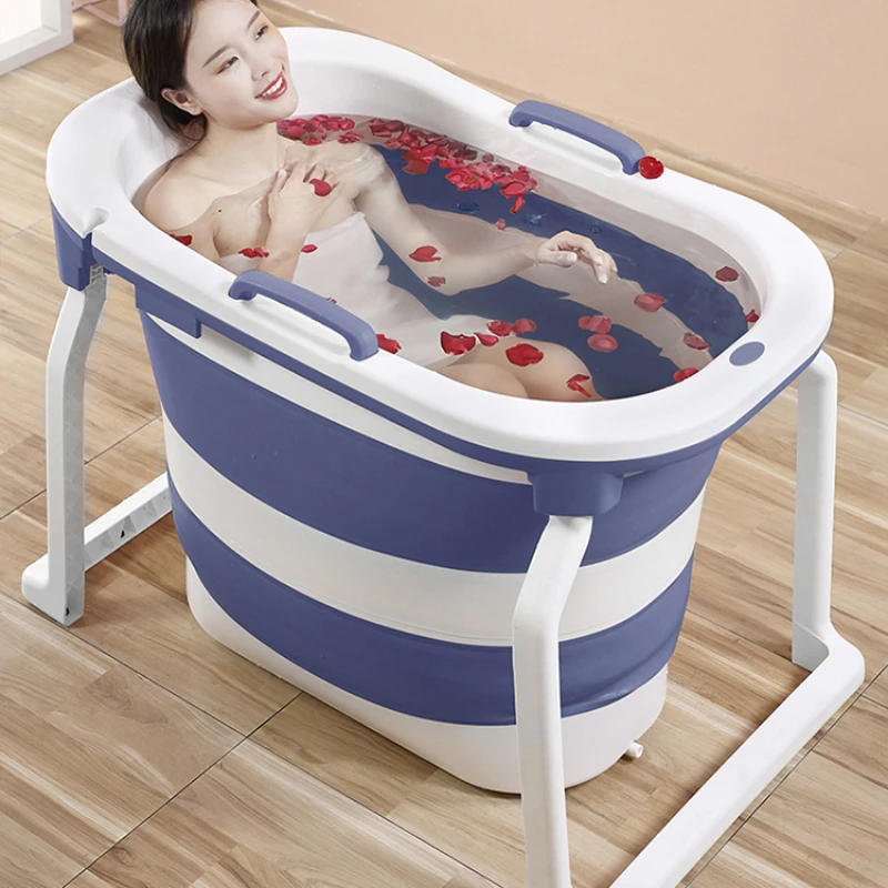 Sturdy Adult Folding Bathtub Home Bathroom Barrel with Temperature Lock Feature Space-Saving Storage Bath Basin