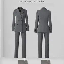 2023 nuovo vestito grigio cappotto donna autunno doppio petto temperamento professionale dea Fan Hotel elegante moda 2 pezzi set