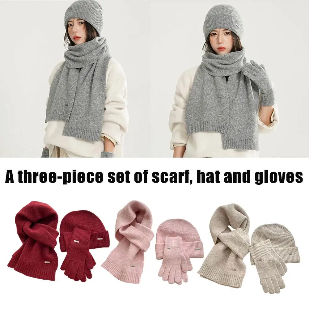 محبوك قبعة وشاح قفازات ثلاث قطع مجموعة الشتاء الصوف رشاقته الدافئة قبعات حريمي في الهواء الطلق يندبروف الأوشحة غير رسمية قبعة القفازات هدية