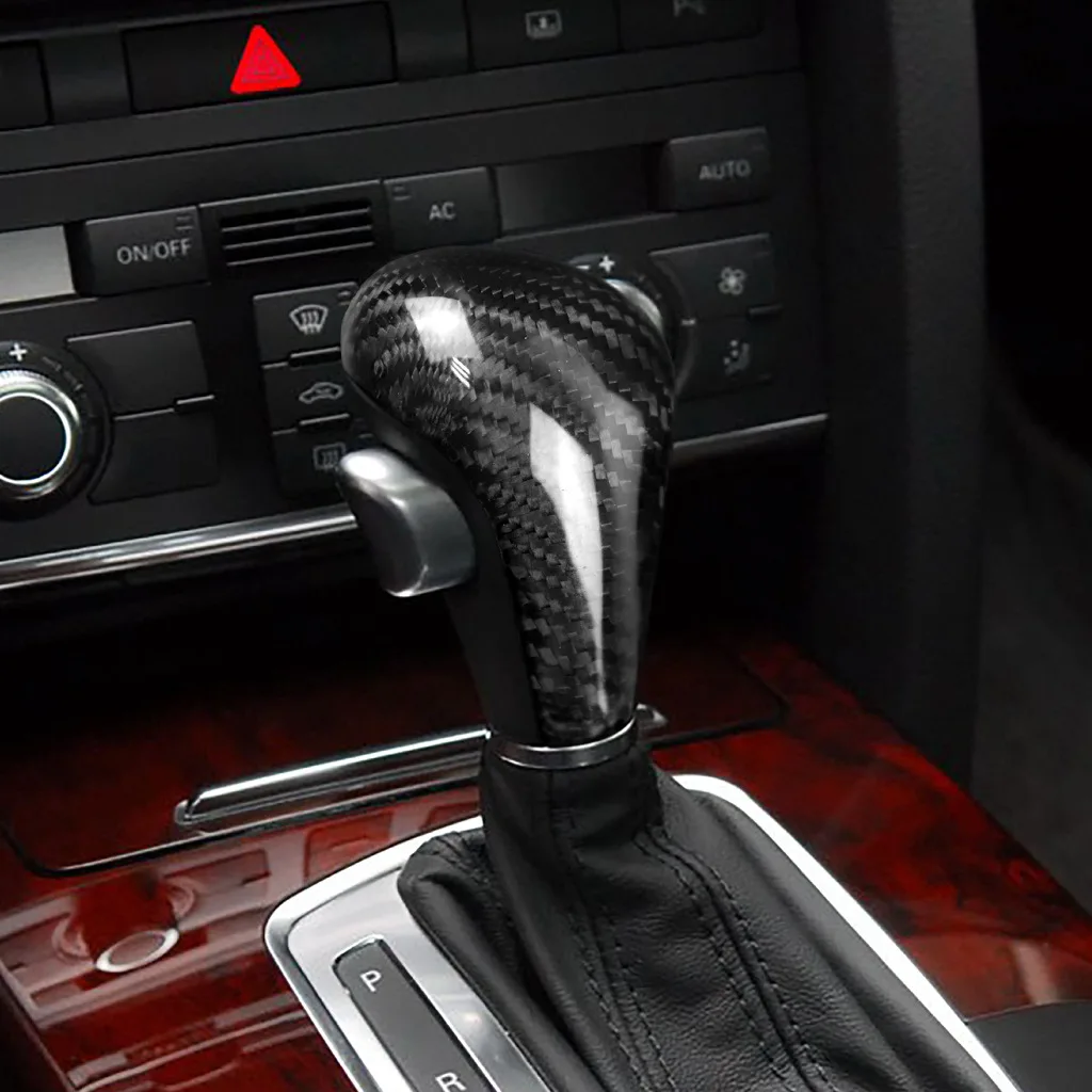 Car Gear Shift Knob Handle Cover Trims For Audi A4 B8 A5 A6 C6 Q5 Q7 4L ABS Carbon Fiber Protection Shell Decorative Accessories