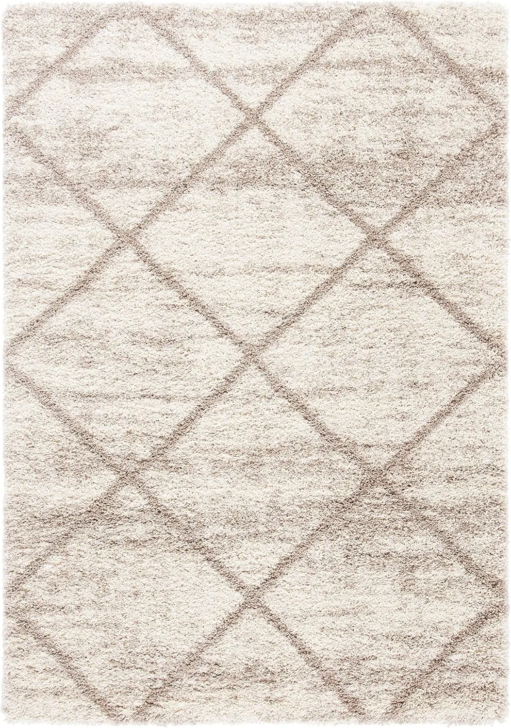 Hudson Shag Collection Area Rug - 9' x 12',Multi Ivory & Beige,Modern Trellis Design,Non Shedding & Easy Care,2-inch Thick Ideal