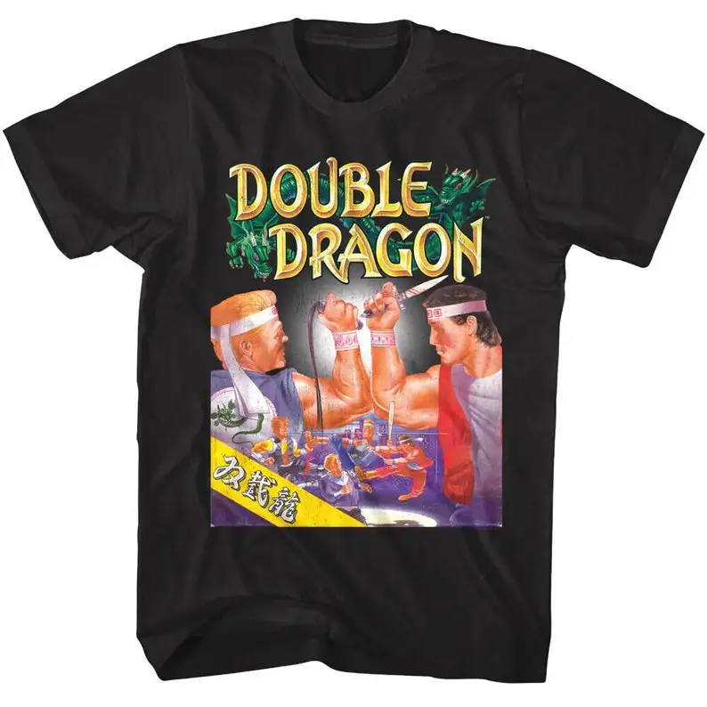 Double Dragon T-Shirt Men's Original Game Cover Technos Japan 1987 Video Arcade Game Vintage Graphic Tees