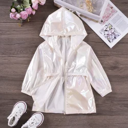 Cool Adorable Shiny Jackets For Girls, Lightweight Zipper Hoodie Mid-length Trendy Thin Windbreaker For Party Going Out