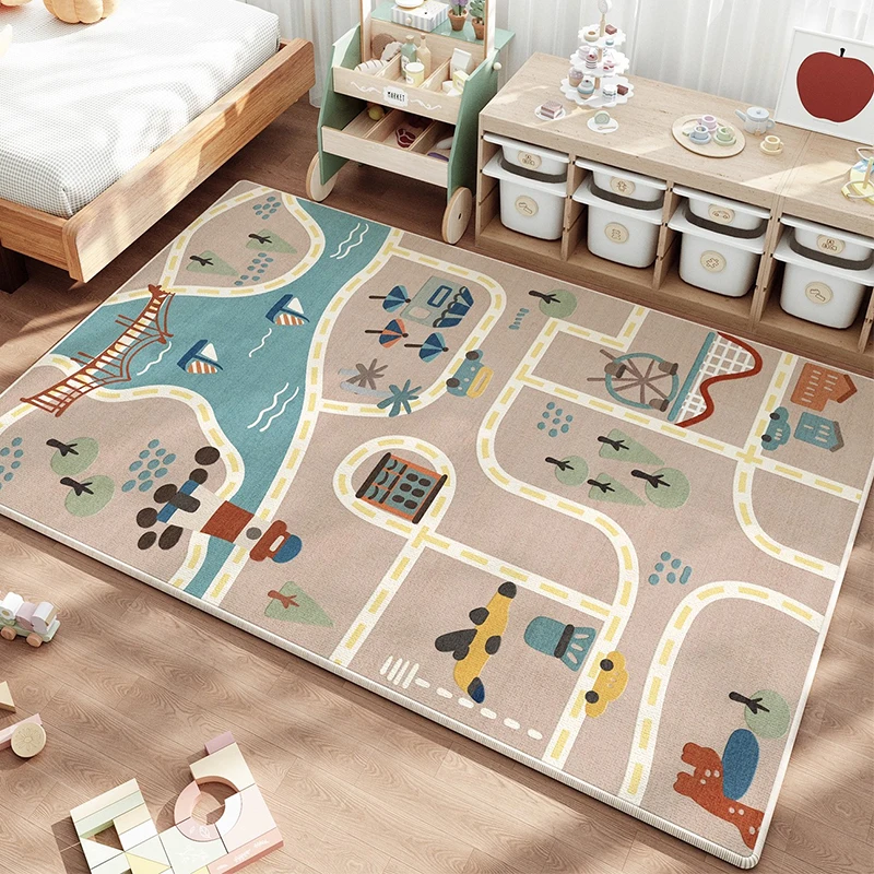 

Детский ковер, дорожный мультяшный узор, большой напольный коврик, украшение для дома, ковер для гостиной, спальни, Alfombra De Sala De Estar