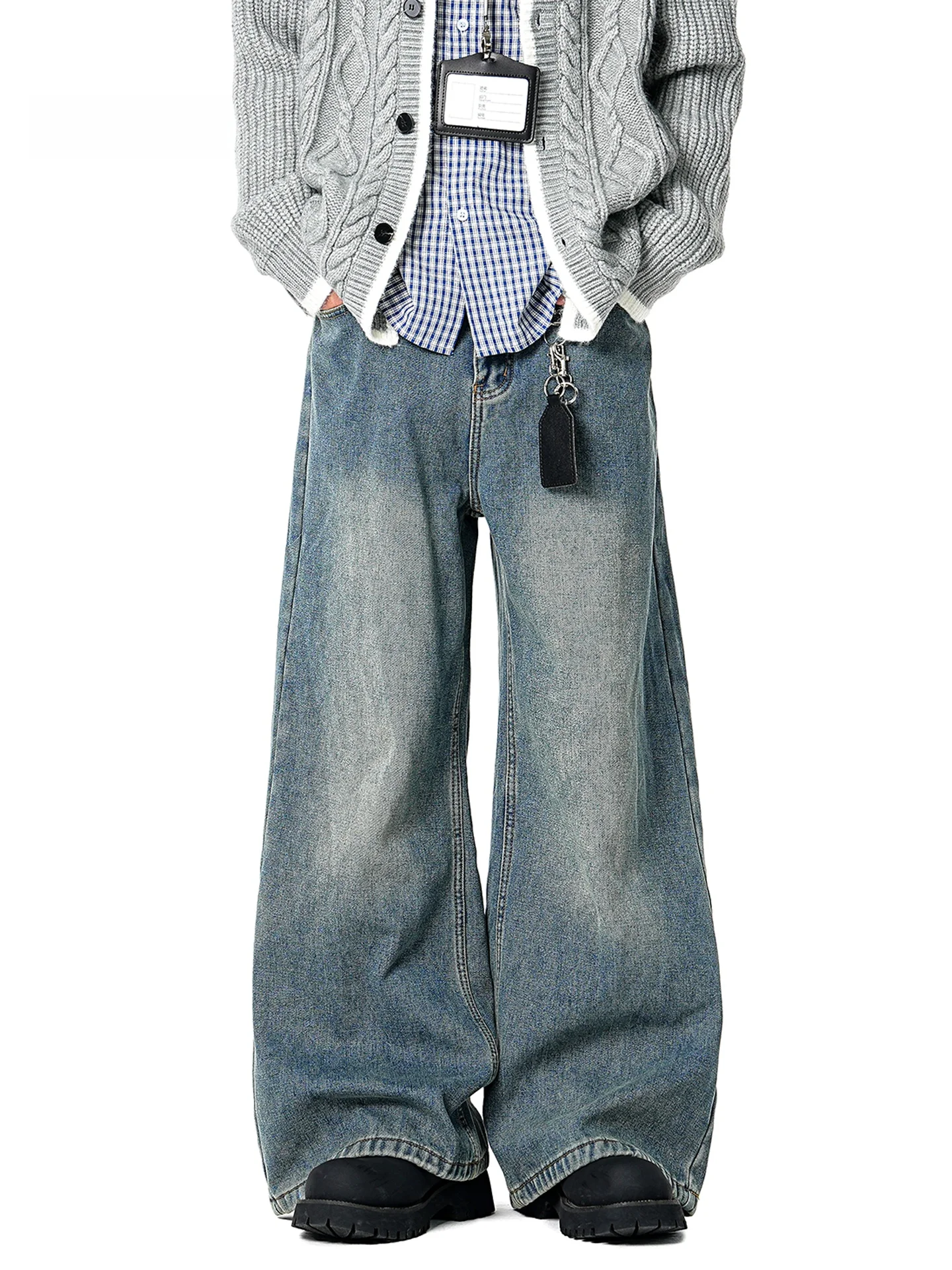 

Мужские зимние повседневные джинсы прямого кроя в американском ретро-стиле, утепленные, широкие, длинные брюки в уличном стиле