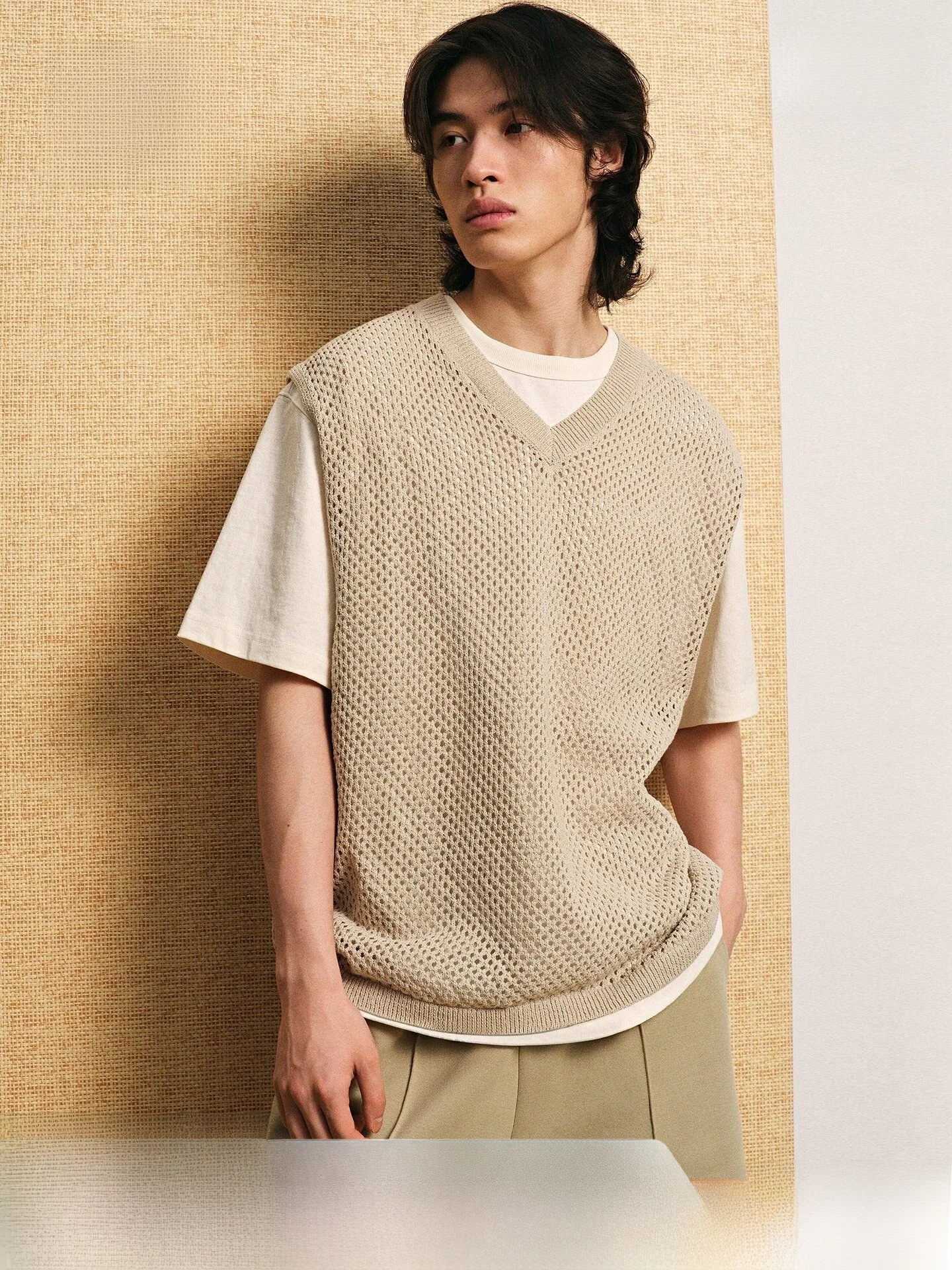 

Men's Knitted Loose Svel Faion Vest Hollow out Design V-Ne Cotton Polyester Blend Summer Casual Wear H&M 288868