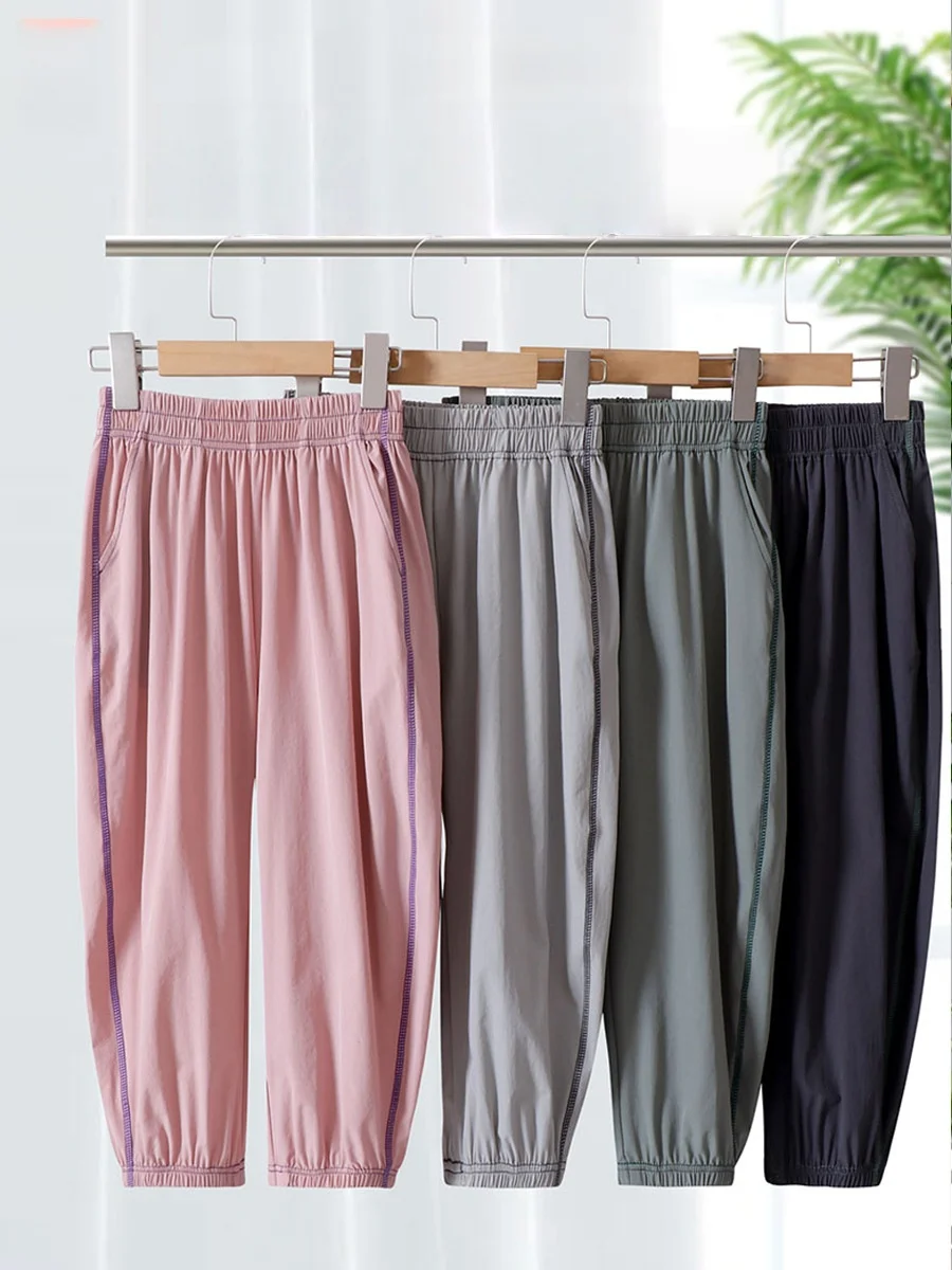 Summer Ice Silk Children's Clothing Sunscreen And Antibacterial Girls' Pants Casual Sports Boys' Leg Binding Trousers