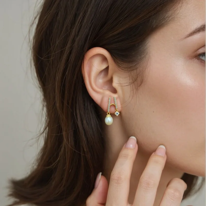 

Серьги NicheInsWind с геометрическим вертикальным жемчугомS925Серебро, серьги из 18-каратного золота, простые, элегантные, роскошные, элитные