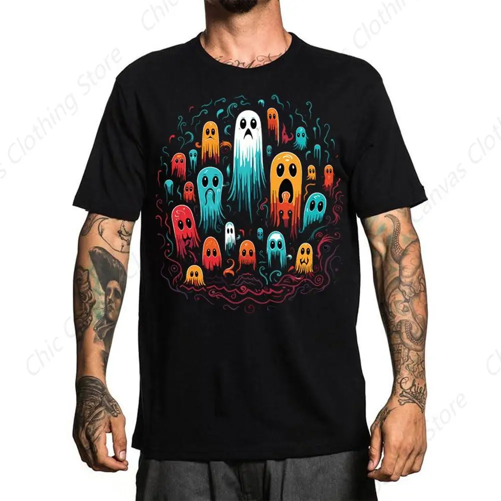 

Men's Colorful Ghost Printed T-shirt with Novel Pattern Cotton Comfortable, Fashionable, Cool Short Sleeve