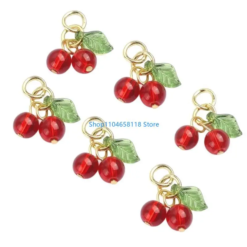 6Pcs Cherry Figurines Decorative Charm Jewelry Charm Cherry Charm Jewelry Accessory Bracelet Pendant Jewelry Attachment