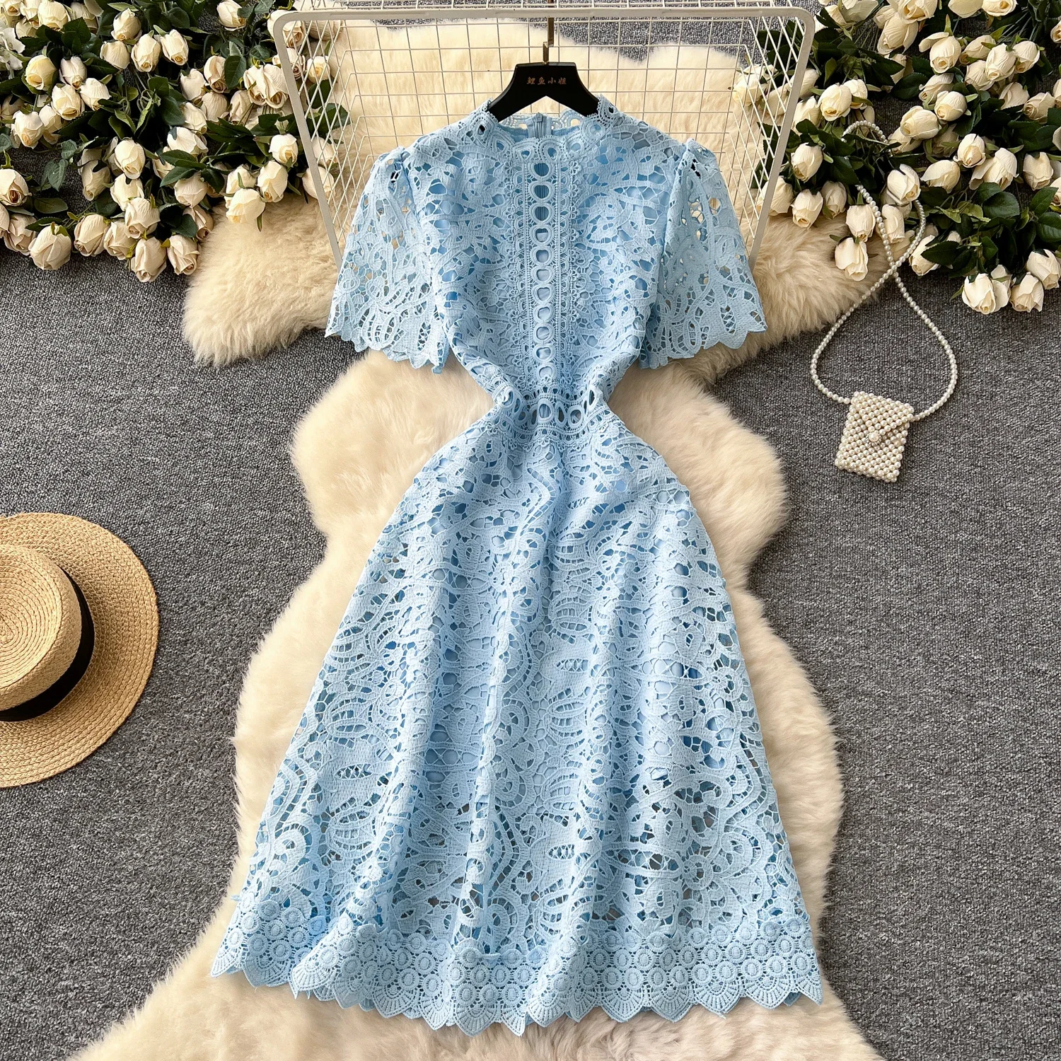 sexy slim Hook flower hollow lace Long dress O-Neck sweet High Waist Party Vintage korean fashion Summer Clothing - AliExpress 200000345 sexy slim Hook flower hollow lace Long dress O-Neck sweet High Waist Party Vintage korean fashion Summer Clothing - AliExpress 200000345