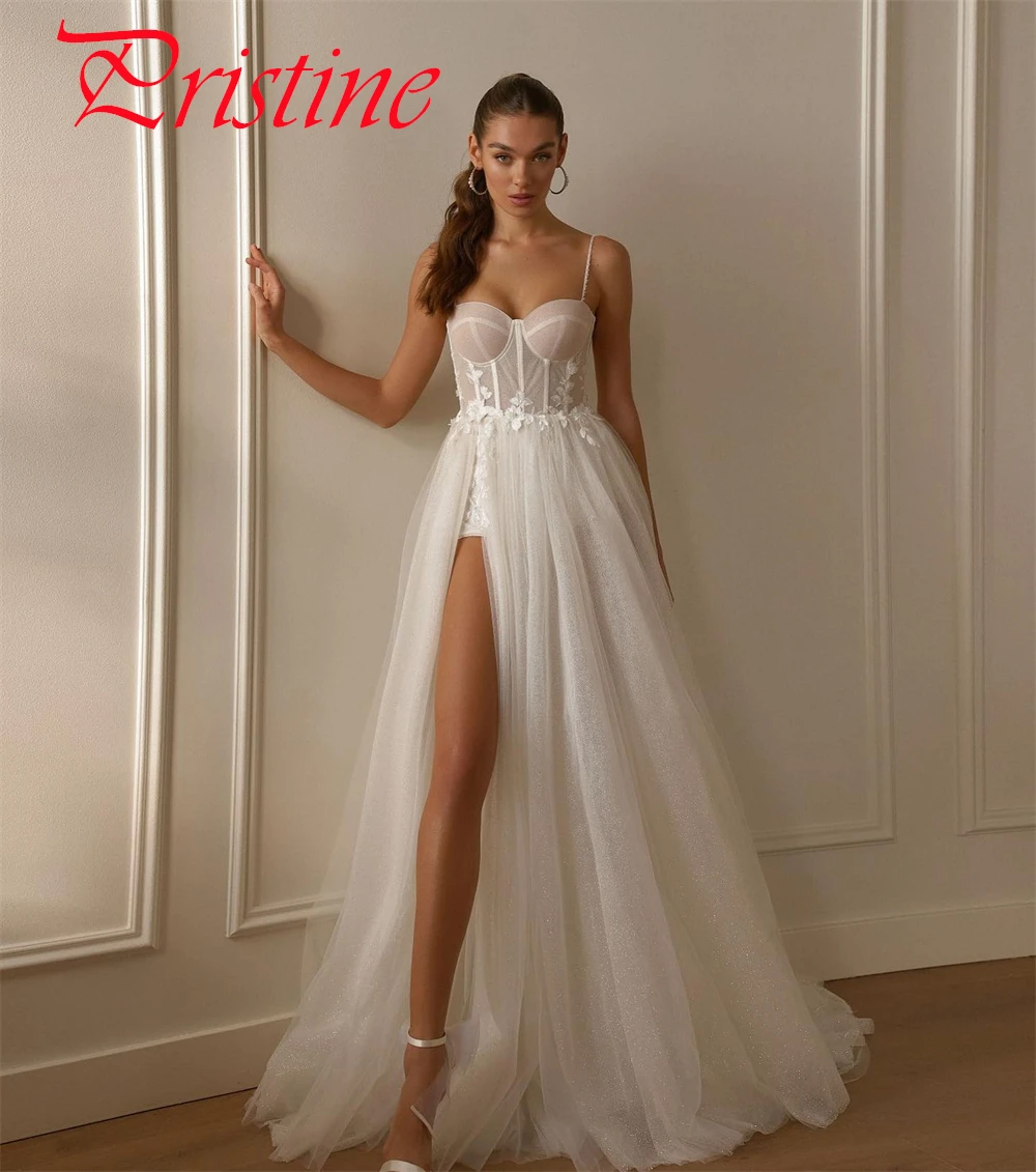 فستان زفاف أورجانزا أبيض مخصص أنيق بدون حمالات أشرطة سباغيتي لحفلات الزفاف كلاسيكي بسحاب خلفي فيستدو دي نوفيا