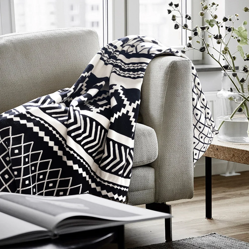 Coperta lavorata a maglia con geometria da 1 pezzo, divano letto in stile bohémien, coperta per tutte le stagioni