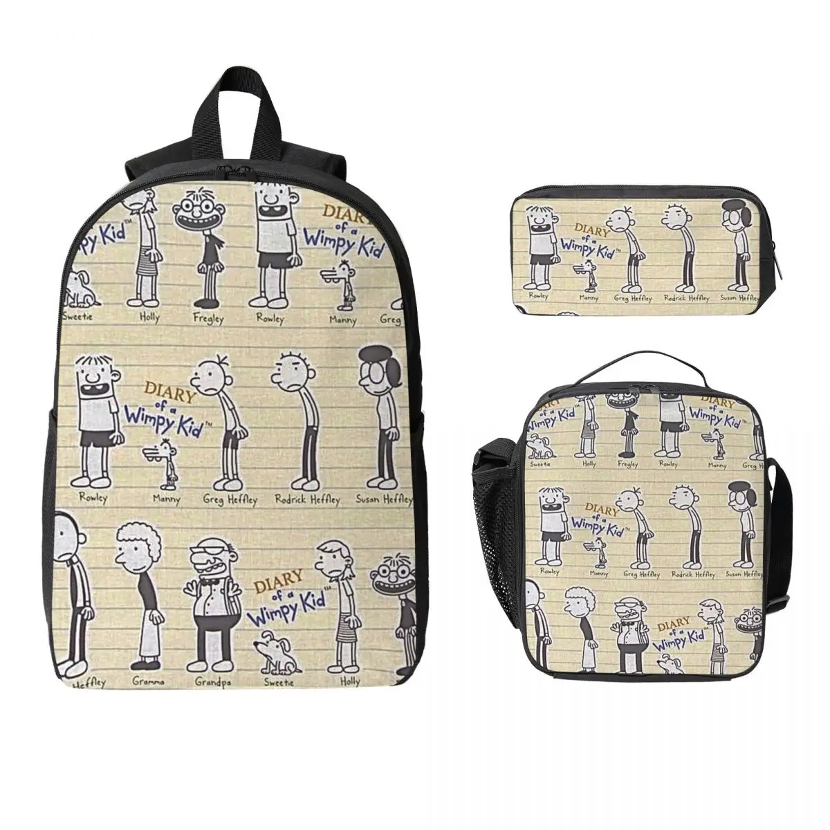 

Diary Of A Wimpy Kid (Cast) Backpack Student BookBag School Bag Computer Shoulder Bags 3ps Insulated Lunch Bag Pencil Case