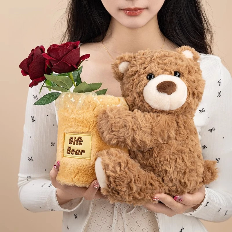 

[Подлинный в наличии] Официальный подарок Медведь, обнимаемый плюш в подарочной трубке, мягкий коричневый милый приятный подарок на выпускной, украшение для дома