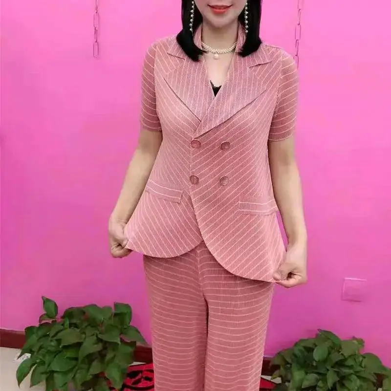 Traje elegante de dos piezas para mujer, conjunto de chaqueta y pantalones informales a rayas, ropa de trabajo de oficina, chándal de Blazer,