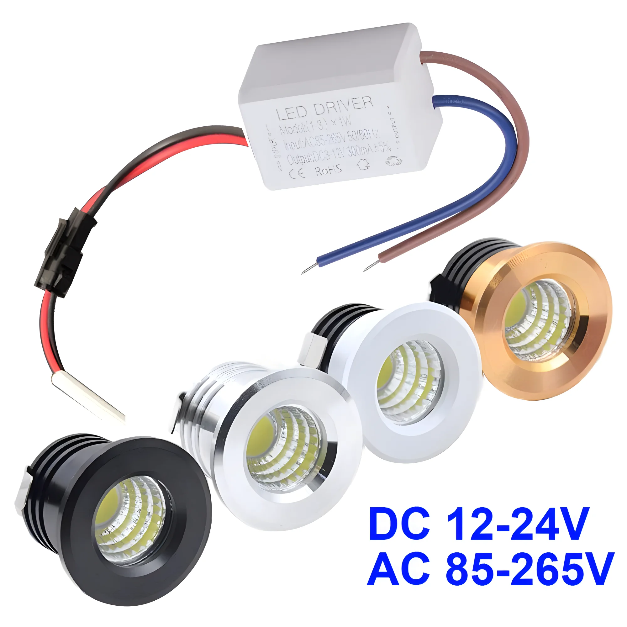 12V 24V 110V 230V Hole 30mm Recessed LED Spotlight Down Light COB 3W with Power Supply House Cabinet Light Bathroom Mirror Light