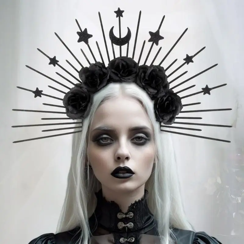

L5YC Punk Spiked Rose Headband Cosplay Hairhoop Halloween Party Costume Crownpiece