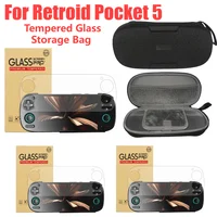 Para Retroid Pocket 5 películas protectoras de pantalla de vidrio templado bolsa de almacenamiento protectora ultraclara para consola de juegos Retroid Pocket 5