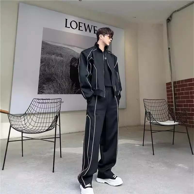 2026 New Stylish Men Two Piece Outfit Loose Cardigan Jacket With Wide Leg Pants Casual Sportswear Set