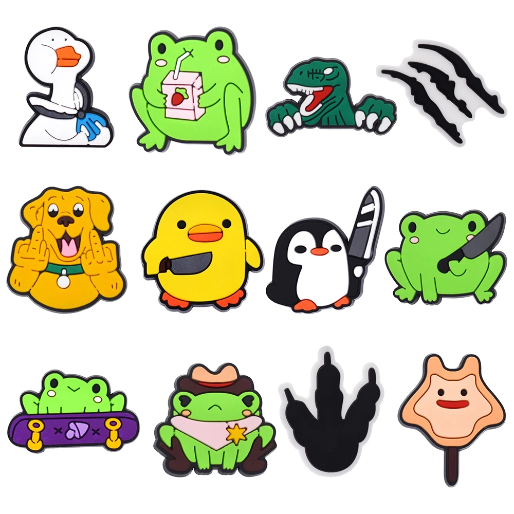 4/20PCS Cute Frog Duck Penguin Dinosaur Shoe Charm Wholesale PVC Wristband Bag Decor Buckle Detachable DIY Waterproof Party gift