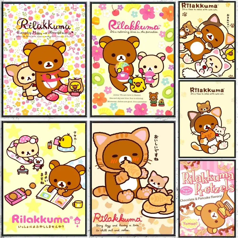 Cute Cartoon Anime R-Rilakkuma Poster Perfect Sticker Self Adhesive for Office Home Theater Wall Art Decor Fancy Gift