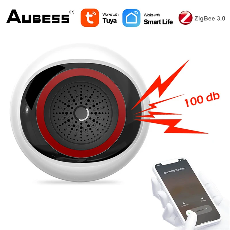 Умный звуковой сигнал Tuya Zigbee, устройство 2 в 1 с датчиком, питанием от USB и питанием от шлюза Zigbee, 100 дБ