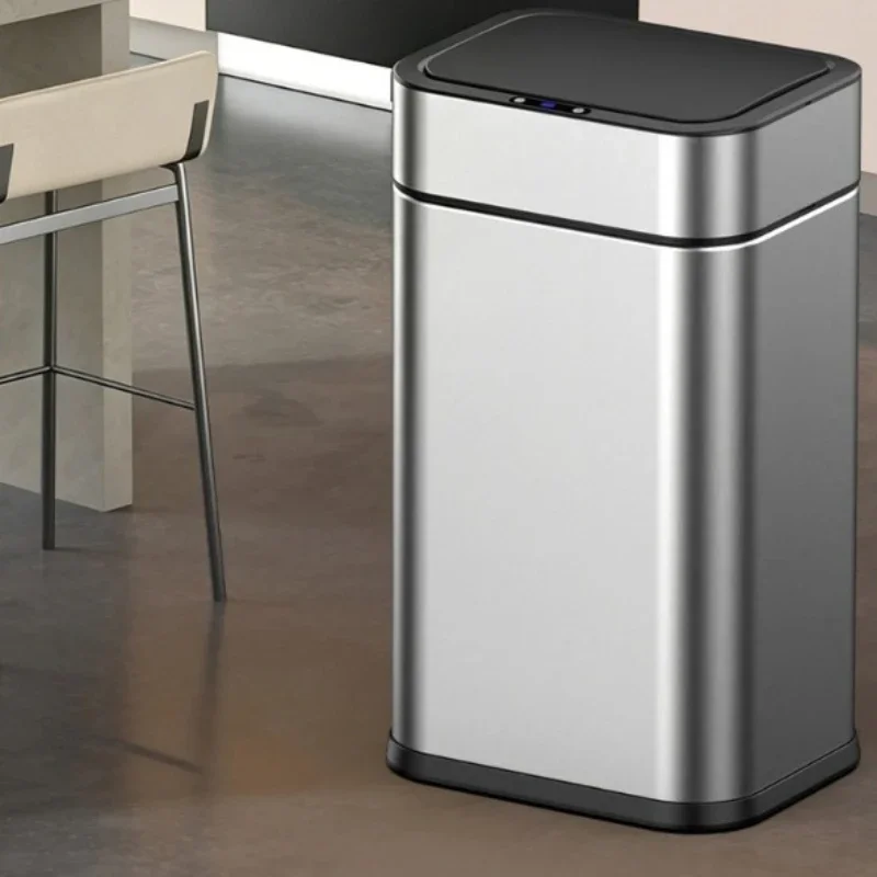 Automatic Sensor Trash Can Large 50L Luxury Kitchen Stainless Steel Wastebin Minimalist Living Room Litter Bins Kitchen Items