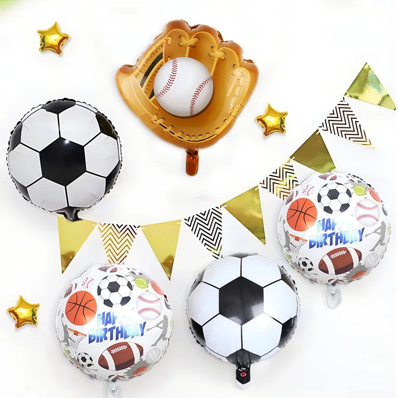 18 inch black and white football, rugby, basketball, baseball, sports aluminum film balloons, sports game decorations, balloons