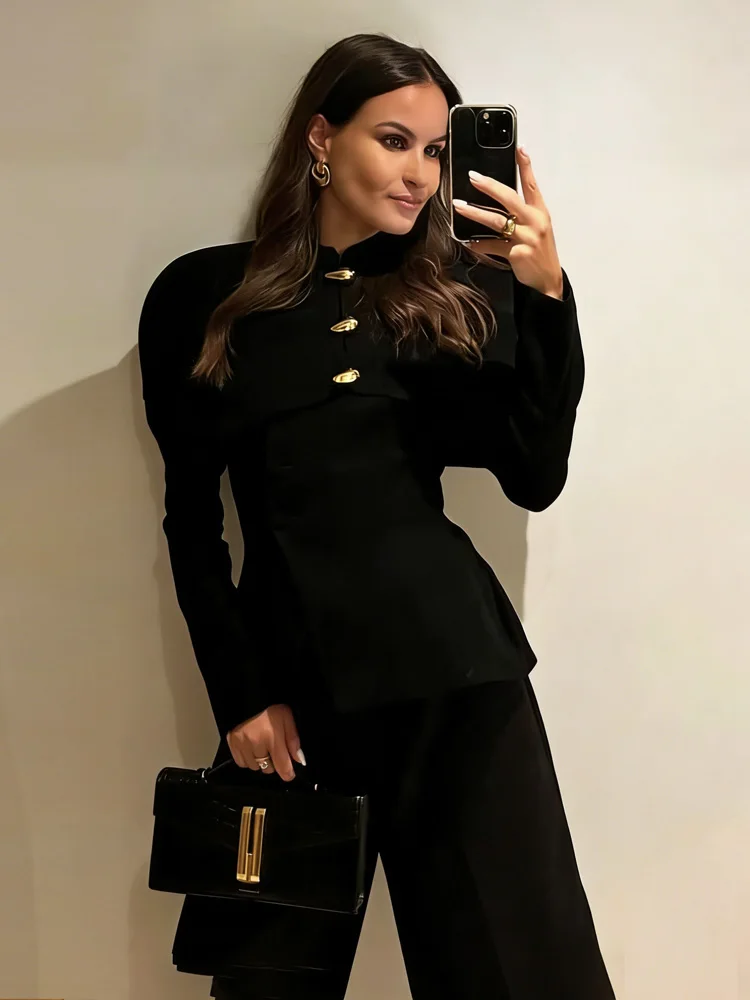 토시 패션 메탈릭 엘레강트 블레이저 아우터 여성 패치워크 슬림 긴팔 출퇴근 코트 여성 가을 정장 아우터 2026