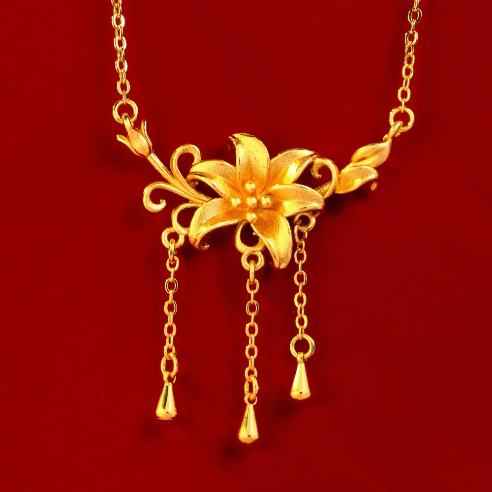 Lily necklace female flower set chain wedding ornaments 9999gold