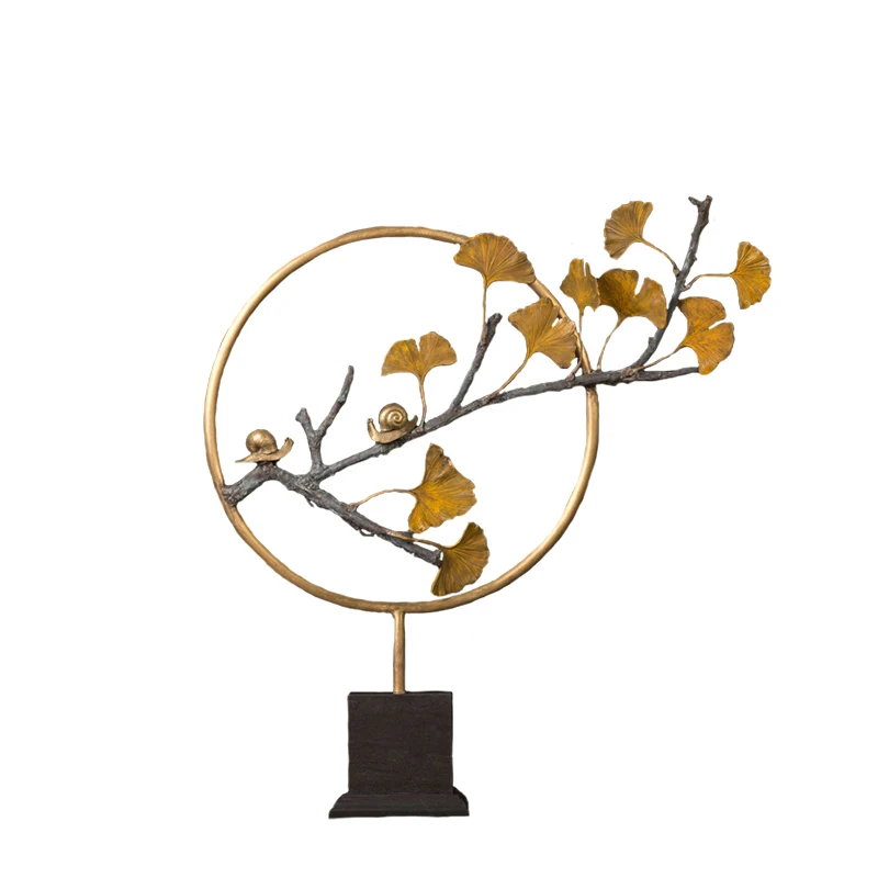 

ZY-718 Modern Bronze Artwork Bronze Flower Statue Sculpture For Home Decoration Beautiful Ginkgo biloba Leaves With Snail