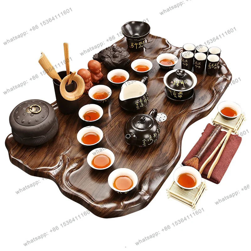 Factory Direct Sales Big Serving Tea Tray Wooden Decorative Accessories Ceremony Valet Tea Tray Drip Drainage Kitchen Bandeja Ma