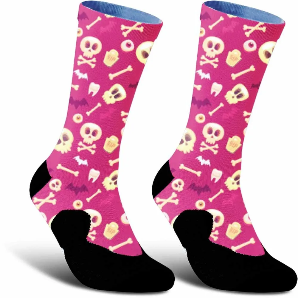 Pink gold skull pattern sports cycling socks, fashionable trend, unisex, sweat absorbing, durable, breathable, bicycle gift