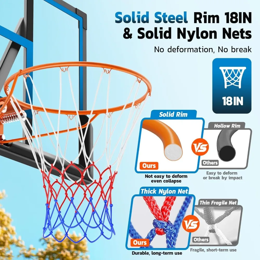 46 10FT Basketball Hoop Outdoor - Portable Basketball Goal Adjustable Hoops & Goals with Solid Steel Rim & Extra-Large Base for
