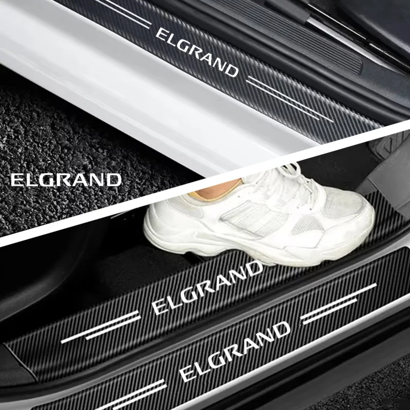 Car Stickers Carbon Fiber Trunk Door Threshold Sill Scuff Plate Decals For Elgrand Protector Pedal Guards Strip Tape For Nissan