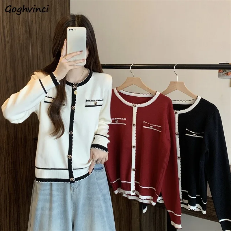 

Age-reducing Cardigan Women Chic Stylish Panelled Button All-match Elegant Tender Korean Fashion Autumn Outwear Daily Knitwear