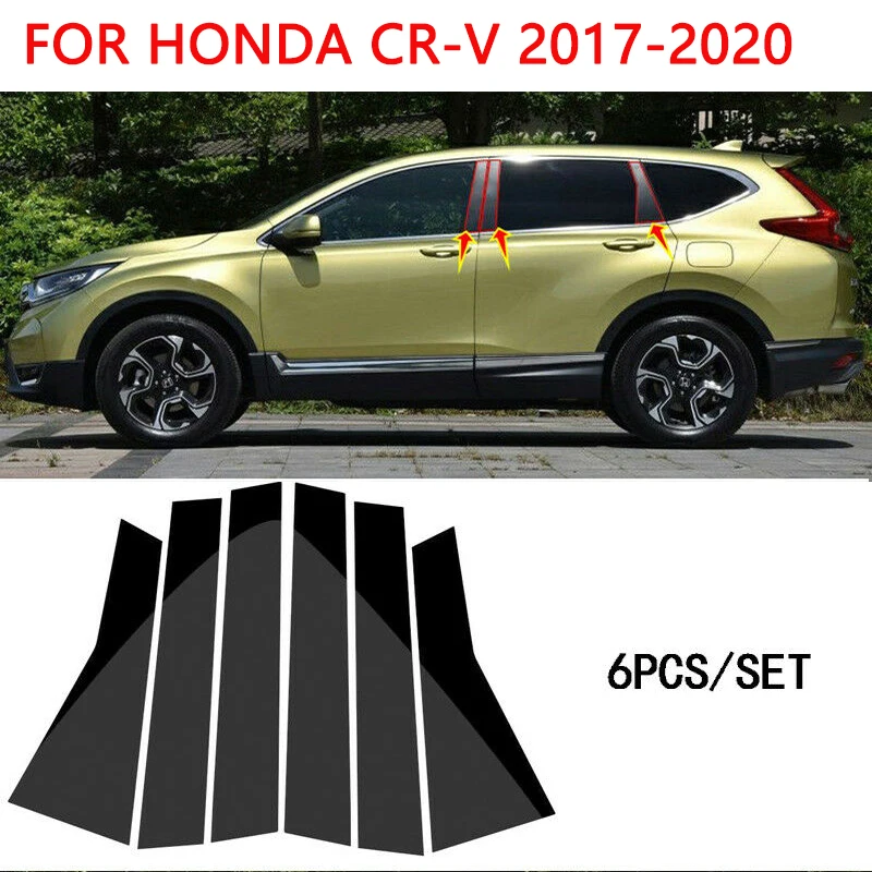 

6Pcs Car Black Window B C Pillar Post Door Piano Cover Trim Fit for Honda CRV 2007-2020 Exterior Stickers Accessories