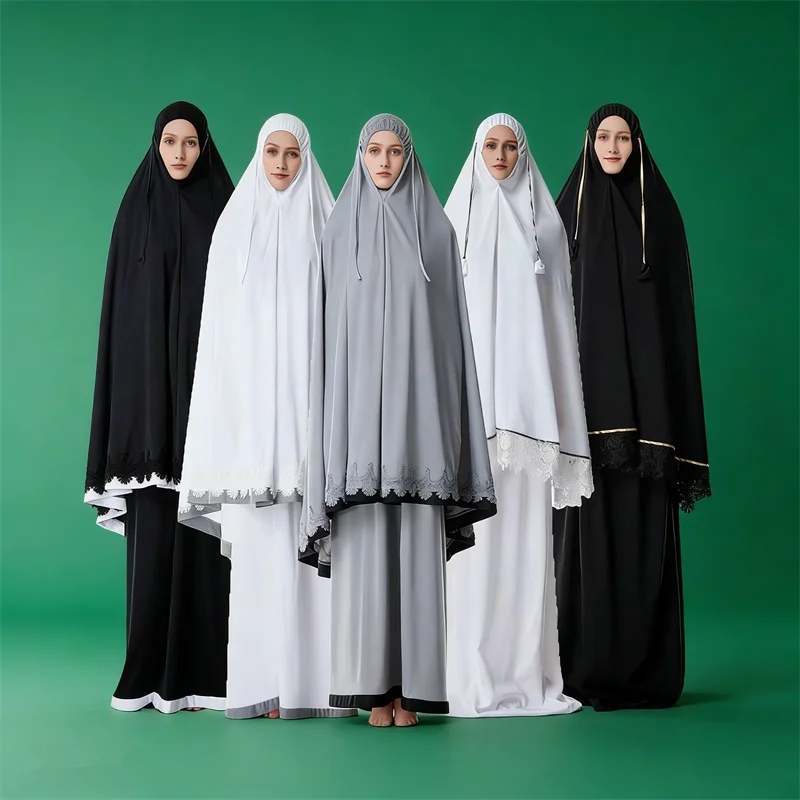 

2 Piece Set Muslim Women Hijab Dress Prayer Garment Abaya Khimar Ramadan Arab Gown Islamic Clothes Robe Burqa Djellaba Jalabiya