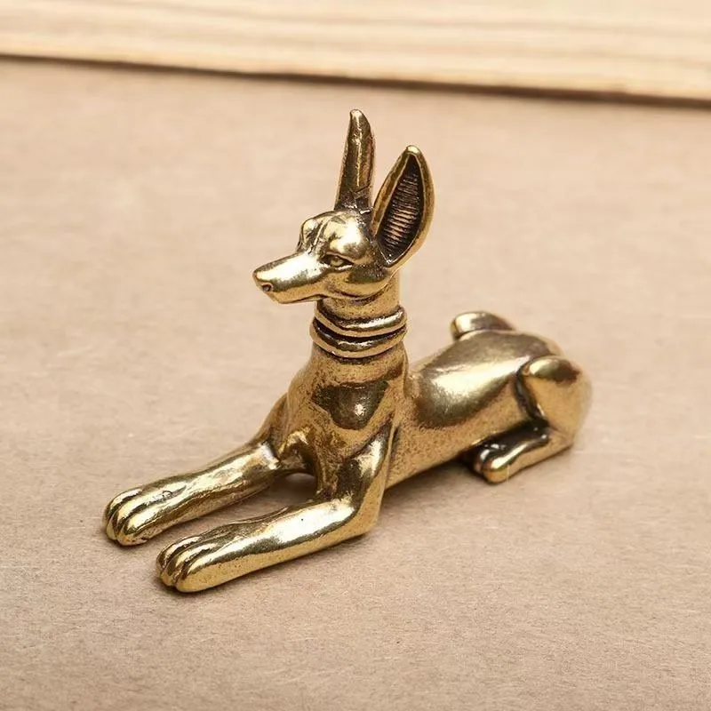 Vintage Brass Anubis Figurine - Egyptian God Miniature Statue Decor